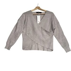 ZCSIA Wrap Sweater Womens Sz S Gray Long Sleeve V Neck Winter Christmas Holiday